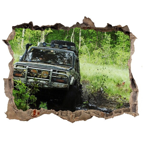 3D wall hole wallpaper Off-road adventure in the forest