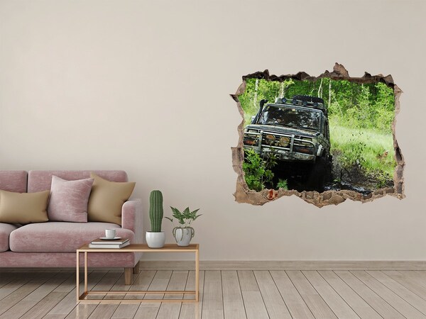 3D wall hole wallpaper Off-road adventure in the forest
