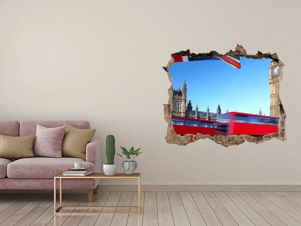 Hole wall sticker London skyline with a red bus