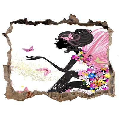Hole wall sticker A charming fairy among butterflies