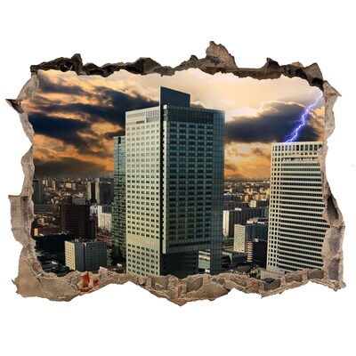 Hole in the wall decal View of the city with a stormy sky