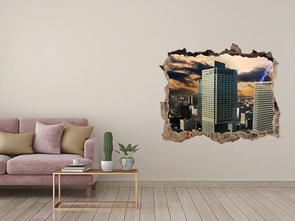 Hole in the wall decal View of the city with a stormy sky