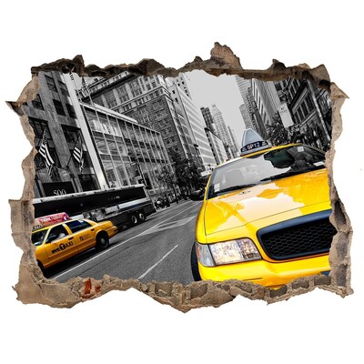 Hole wall sticker New York taxis in action