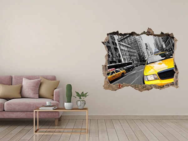 Hole wall sticker New York taxis in action