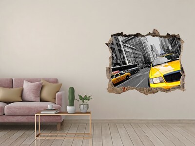 Hole wall sticker New York taxis in action