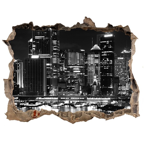 Hole wall sticker Modern city at night