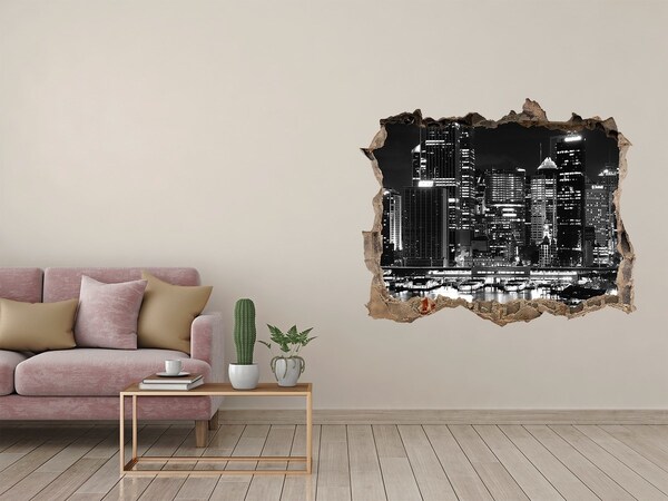 Hole wall sticker Modern city at night