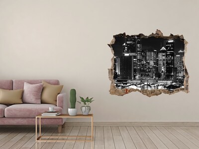 Hole wall sticker Modern city at night
