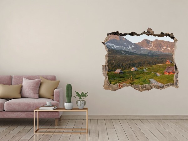 Hole wall sticker Mountain valley with huts
