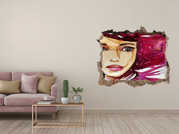 3D wall hole Portrait with pink accents