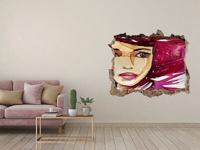 3D wall hole Portrait with pink accents