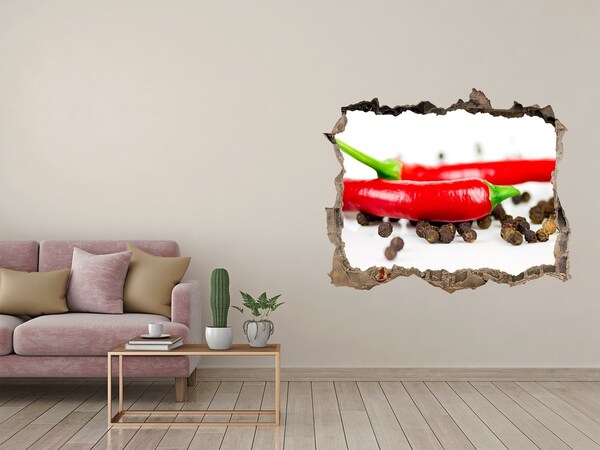 3D wall hole wallpaper Chilli and pepper