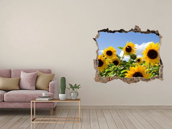 3D wall hole wallpaper Sunflowers in the daylight