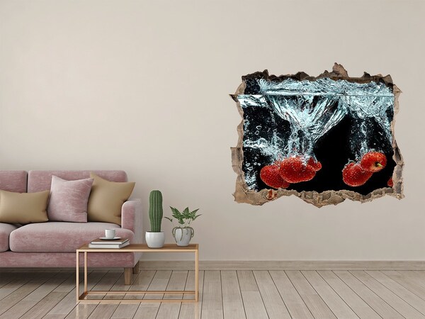 3D wall hole wallpaper Strawberries under water