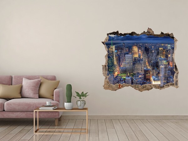 Hole in the wall decal New York skyline at night