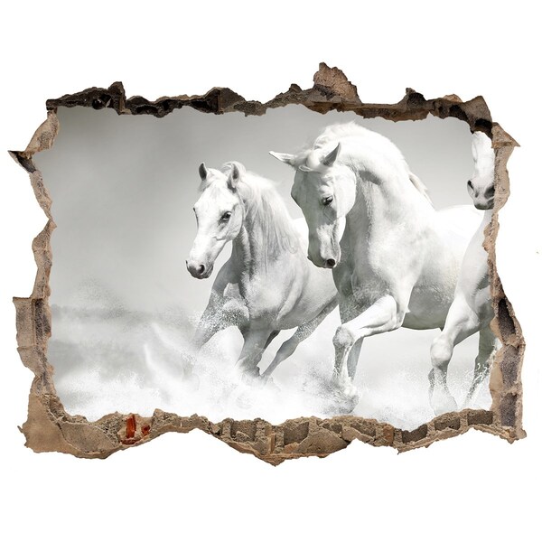 Hole wall sticker White horses galloping