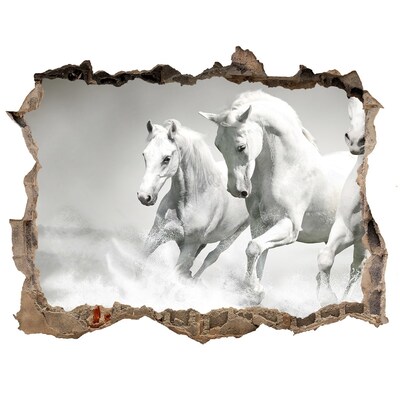 Hole wall sticker White horses galloping