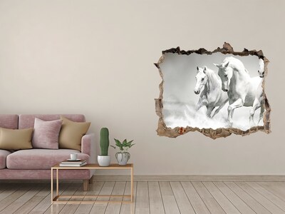Hole wall sticker White horses galloping