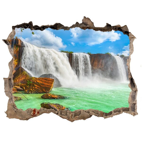 3D wall hole wallpaper Waterfalls in a tropical paradise