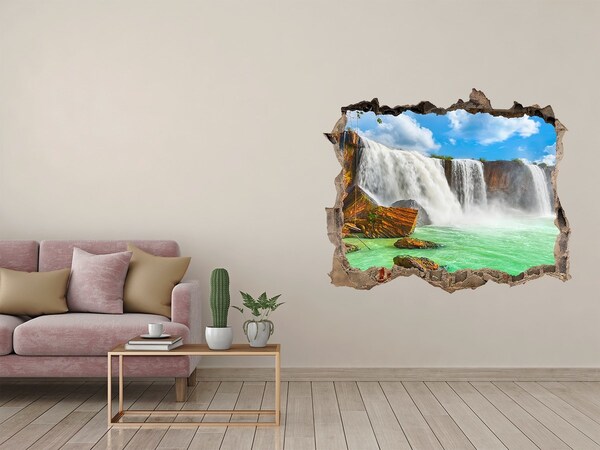 3D wall hole wallpaper Waterfalls in a tropical paradise