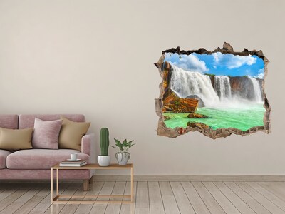 3D wall hole wallpaper Waterfalls in a tropical paradise