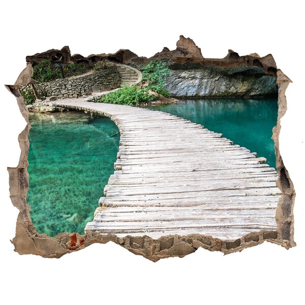 3D wall hole wallpaper Mysterious bridge over turquoise water