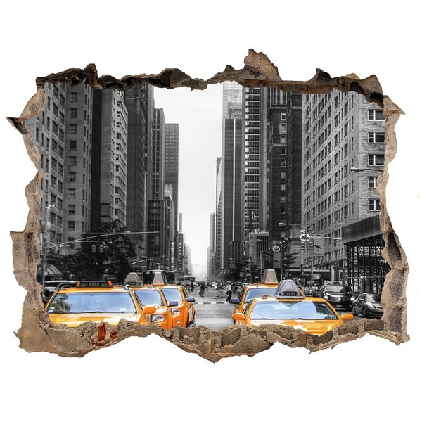 3D wall hole wallpaper New York taxis