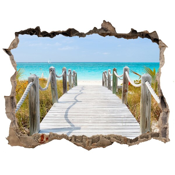 Hole in the wall decal Tropical beach with a wooden pier