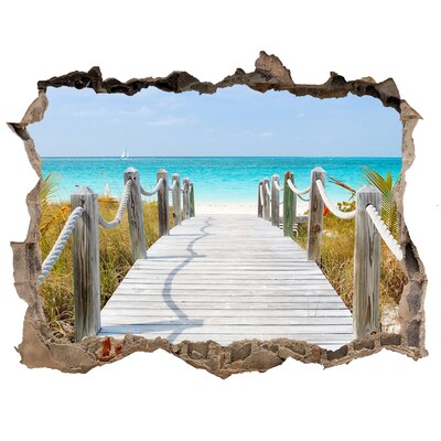 Hole in the wall decal Tropical beach with a wooden pier
