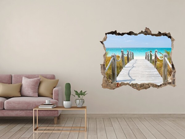 Hole in the wall decal Tropical beach with a wooden pier