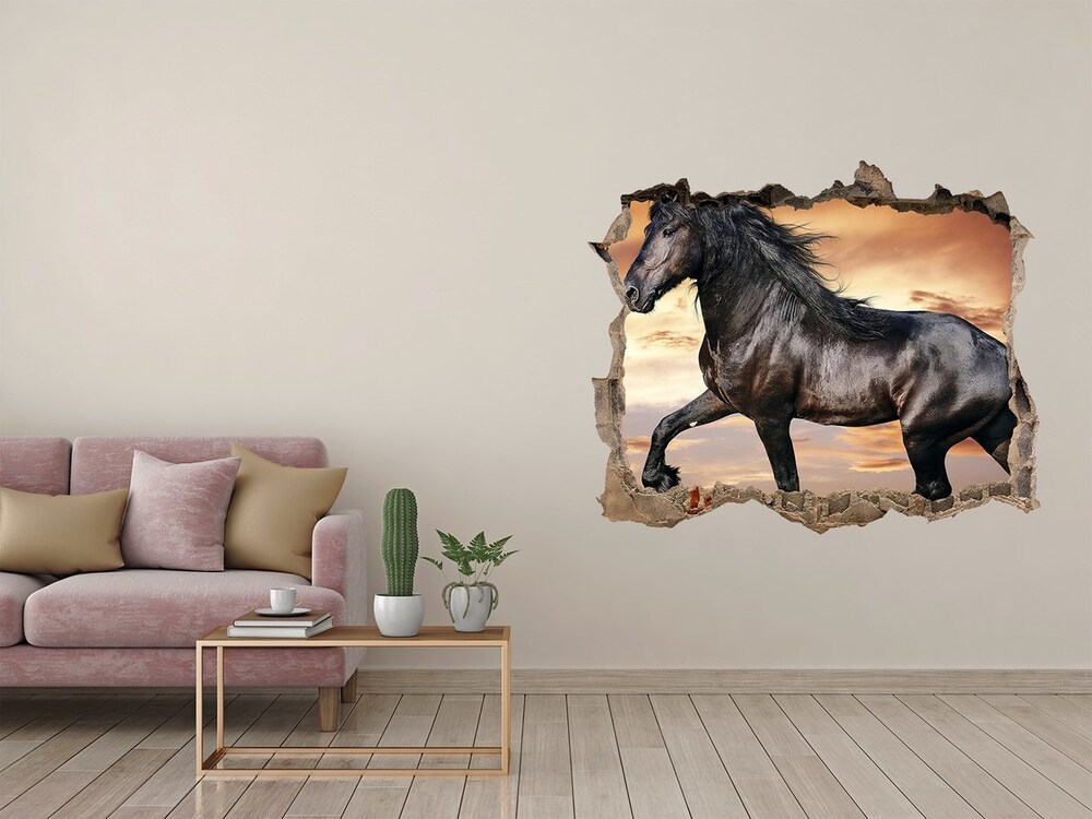 3D wall hole wallpaper Trotting horse