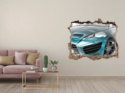 3D wall hole wallpaper Sports car in a hole in the wall