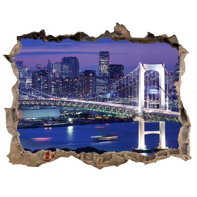 3D wall hole The bridge in the night light