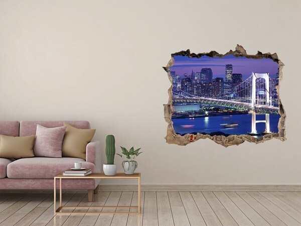 3D wall hole The bridge in the night light