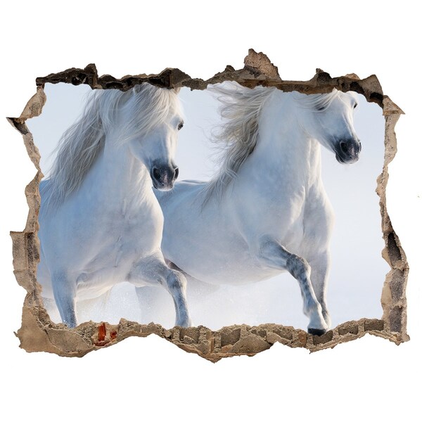 Hole wall sticker White horses on the run
