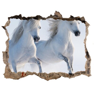 Hole wall sticker White horses on the run