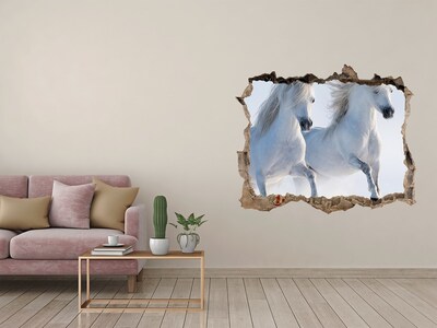 Hole wall sticker White horses on the run