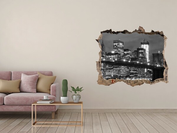 3D wall hole wallpaper View of New York at night