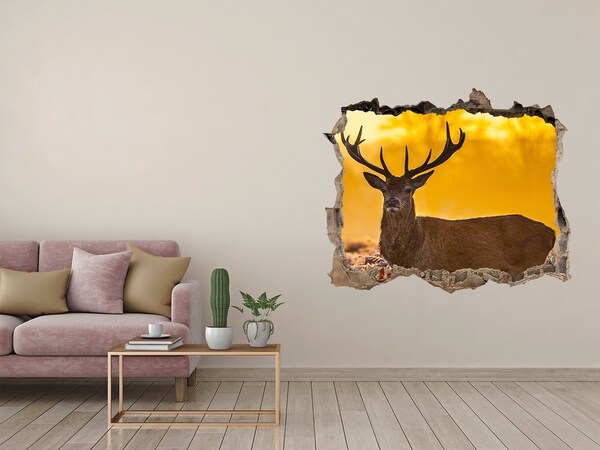 3D wall hole wallpaper Deer in golden light