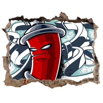 Hole wall sticker Red mug with graffiti
