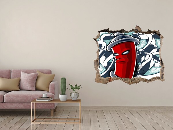 Hole wall sticker Red mug with graffiti
