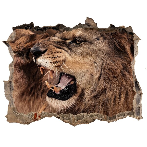 Hole in the wall decal Roaring lions