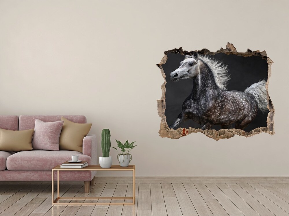 Hole in the wall sticker Gray Arabian horse