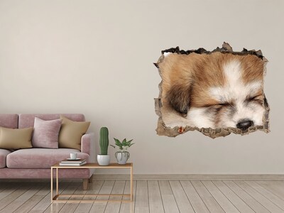 Hole in the wall sticker Akita puppy