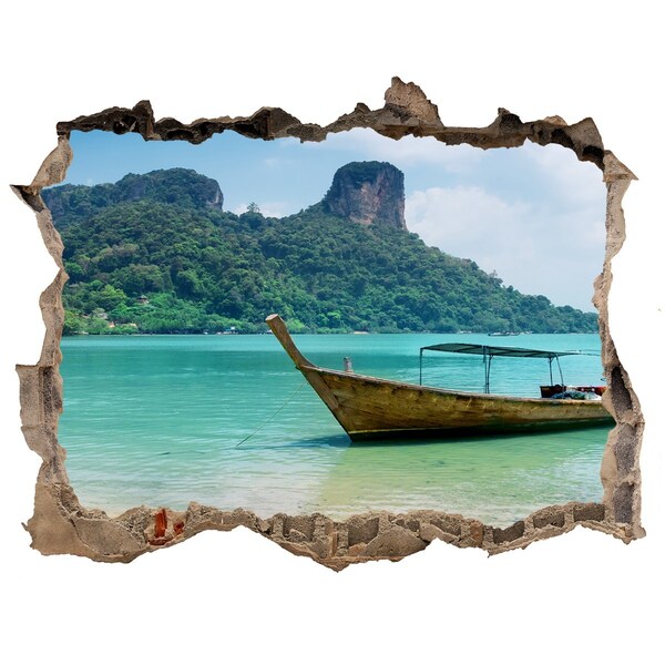 Hole in the wall decal Paradise beach with a boat