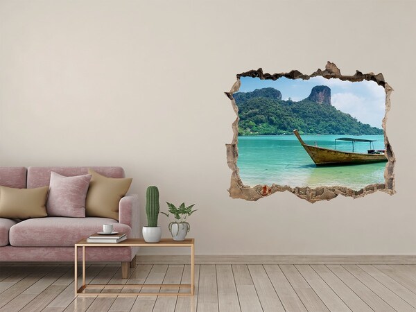 Hole in the wall decal Paradise beach with a boat