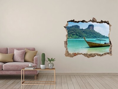 Hole in the wall decal Paradise beach with a boat
