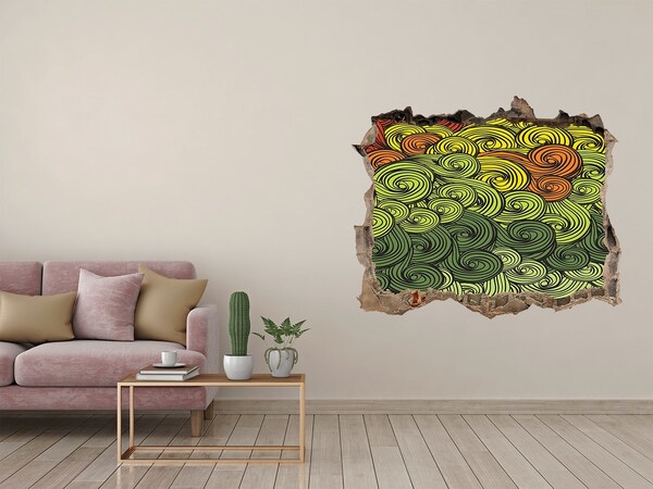 3D wall hole wallpaper Colorful swirls on the wall