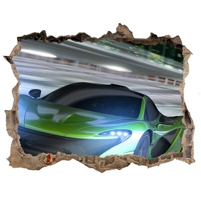 3D wall hole wallpaper Sports car in action