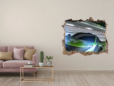 3D wall hole wallpaper Sports car in action